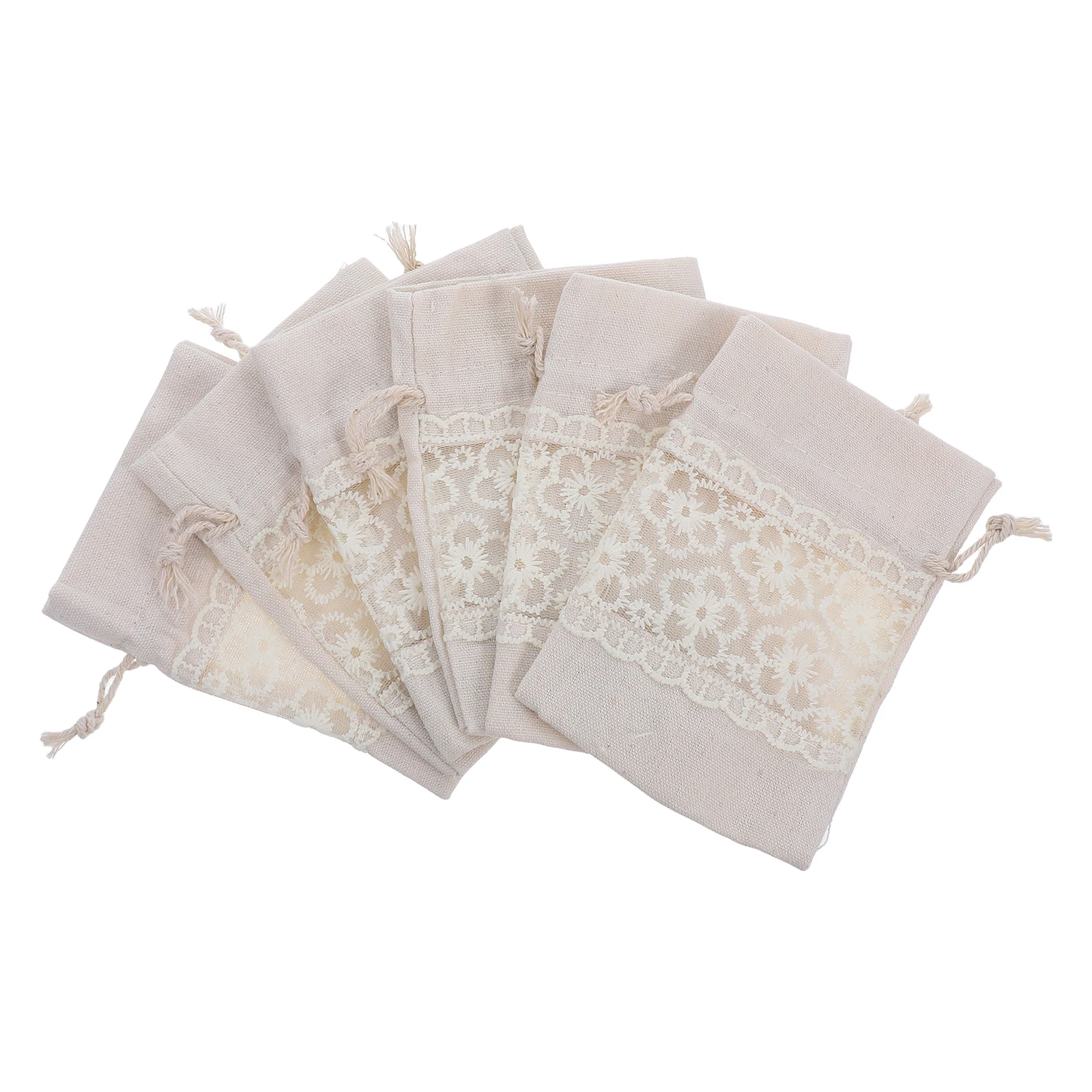 

6pcs Embroidery Canvas Drawstring Lace Sachet Pouches For Candy Packaging Jewelry Storage Decorative Gift Bags Wedding Party