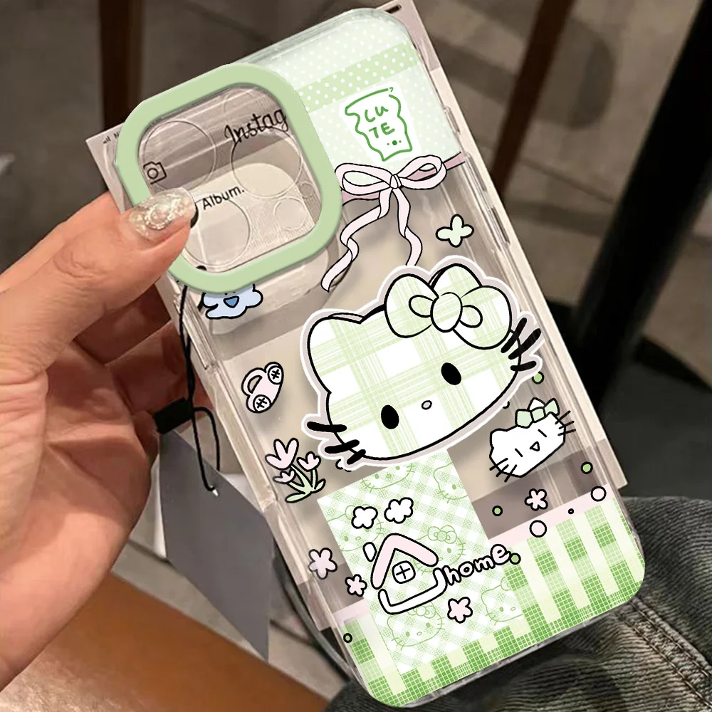 Schattige Groene Rooster Hello Kitty Clear Space Telefoon Case Voor Oppo A60 A72 A76 A78 A92 A 92S A74 A97 A98 Pro 5G Transparante Cover