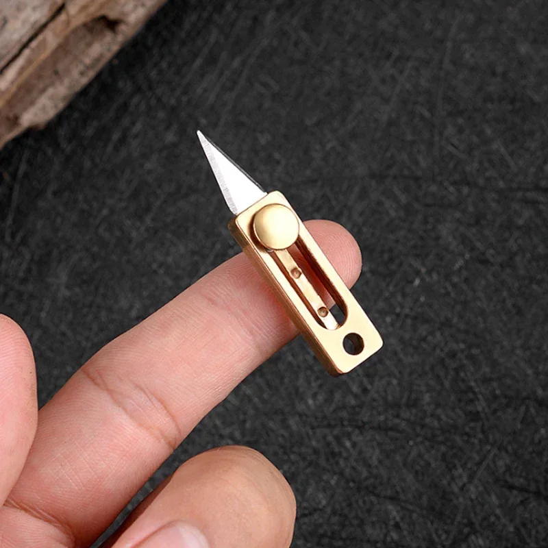 NEW Mini d2 Blade Openbox Knife Portable Outdoor Camping Self Defense EDC Brass Push Knife with Keychain Cutting Knife