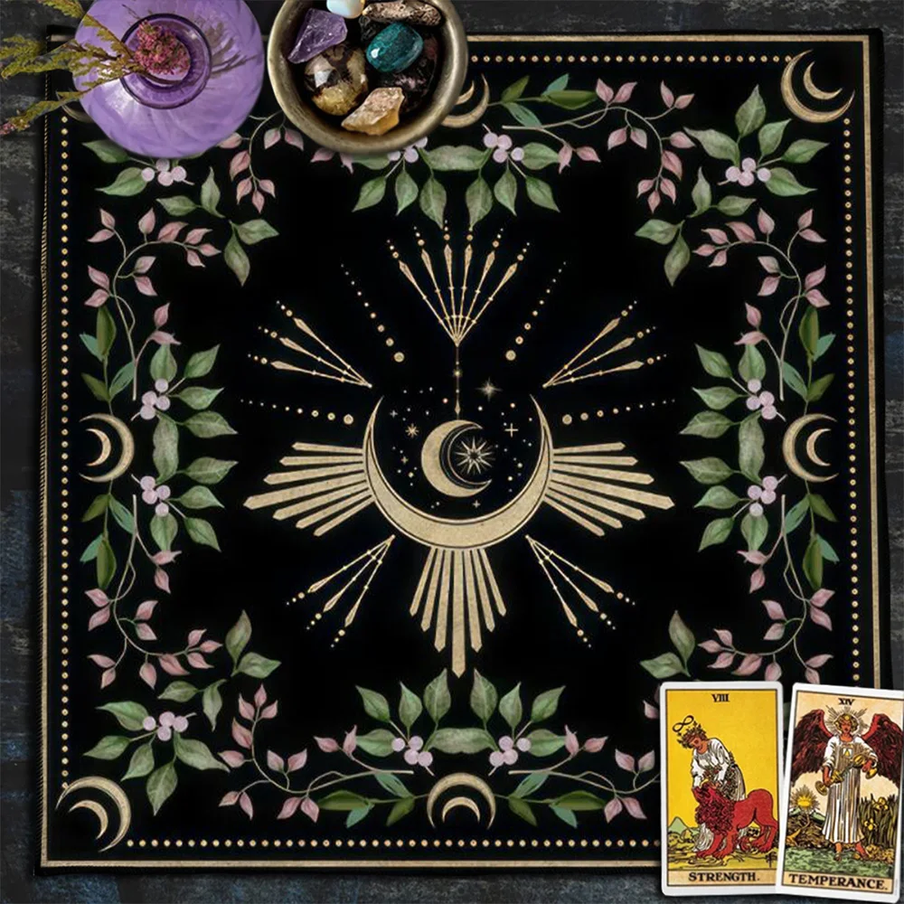 Moon Flower Altar Cloth Tarot Spread Cloth Floral Tarot Card Tablecloth  Table Cover Divination Witchcraft Astrology Supplies