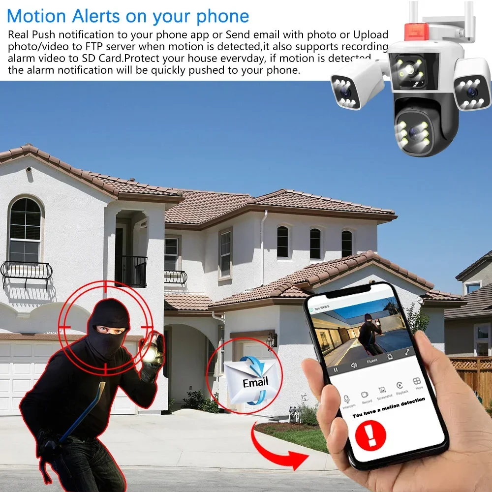 6K 12MP IP Kamera Drei Objektiv Sicherheit Schutz Monitor 4K 8MP Dual Screen Outdoor WiFi PTZ CCTV Video Überwachung AI Tracking