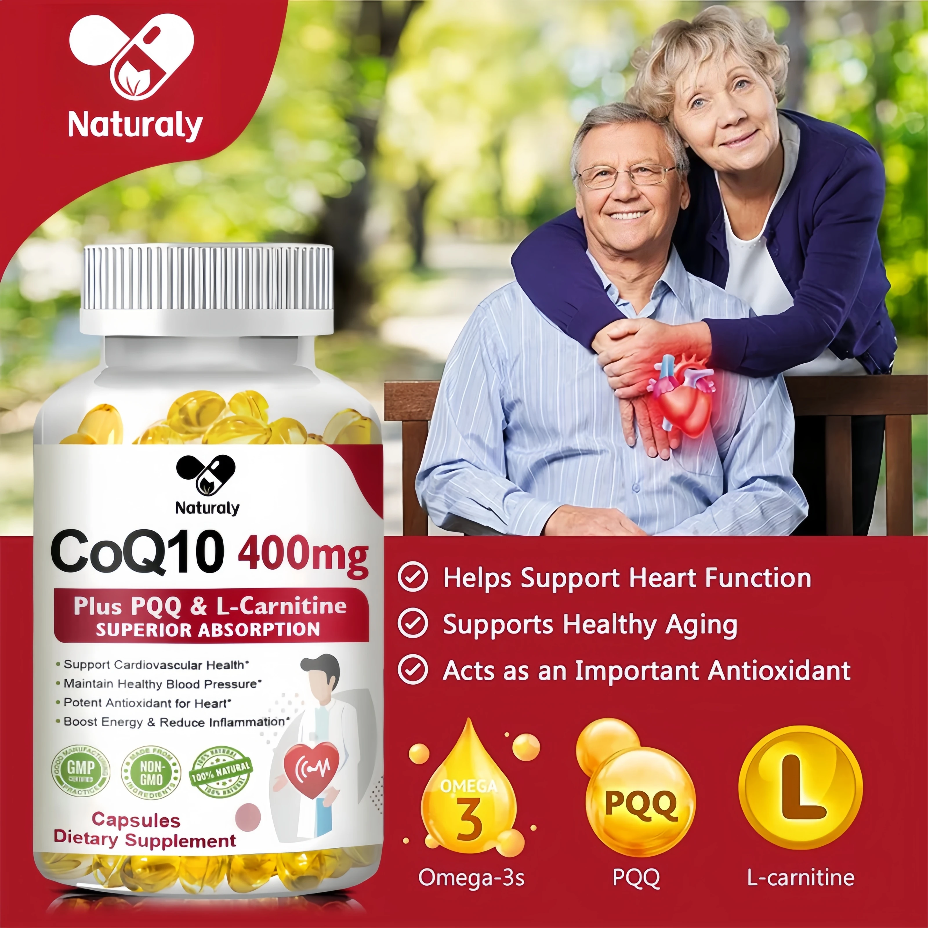 CoQ10 Capsules (Ubiquinone) 400mg with PQQ, Antioxidant Support for Brain, Heart, & Energy Health – Coenzyme Q10 Supplement