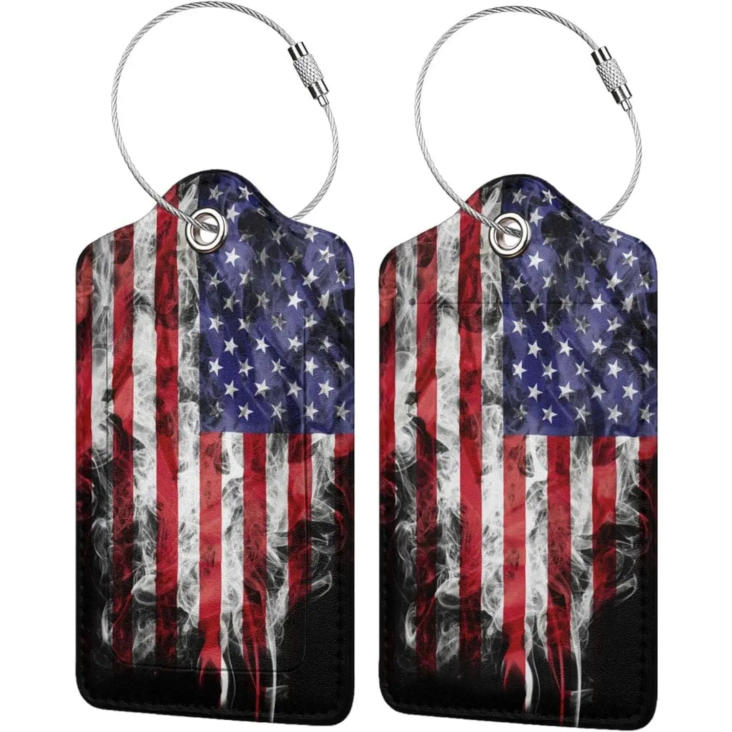 

2 Pack American Flag Luggage Tags for Suitcases Unique Us Leather Luggage Tags Identifiers Privacy Cover Id Label with Stainless