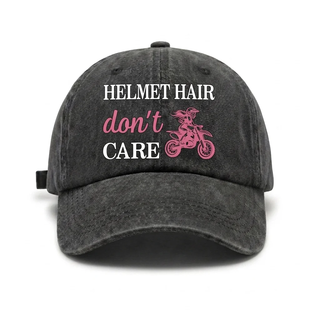 Vintage Washed Helmet Hair Motocross Graphic Baseball Cap, Adjustable Unisex Dad Hat with Metal Buckle, Dirt Bike Rider Gift