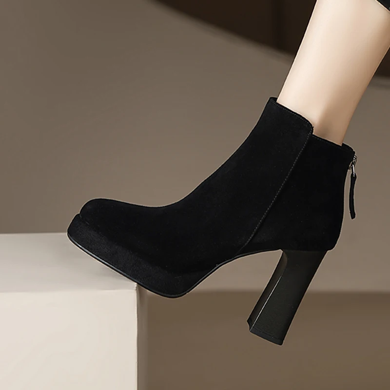 الكاحل المرأة أحذية عالية الكعب الجلد المدبوغ أحذية أنيقة مكتنزة أحذية الشتاء الفاخرة 2025 مصمم مضخات فستان أنيق تشيلسي الأحذية #3