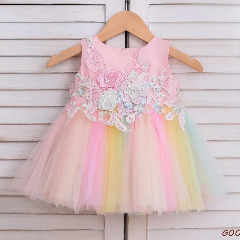 Unicorn Cosplay Baby Girl Clothes Set Flower Rainbow Princess Dress for Birthday Wedding Ball Gown Puffy  Girls Toddler