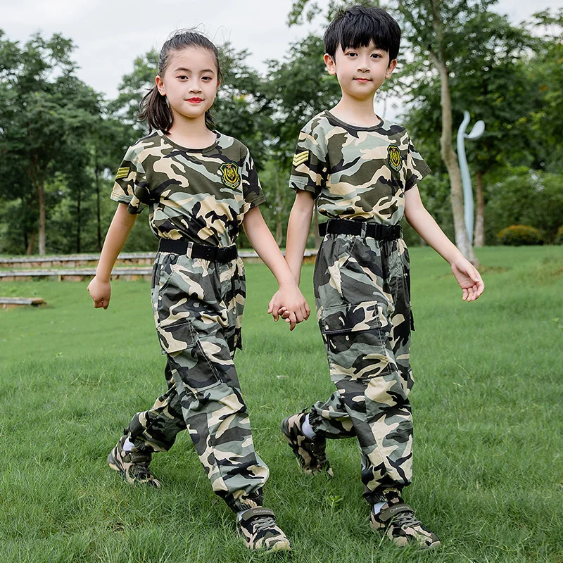 Tuta mimetica per bambini estate scuola primaria e secondaria tuta da allenamento militare Performance per ragazzi e ragazze