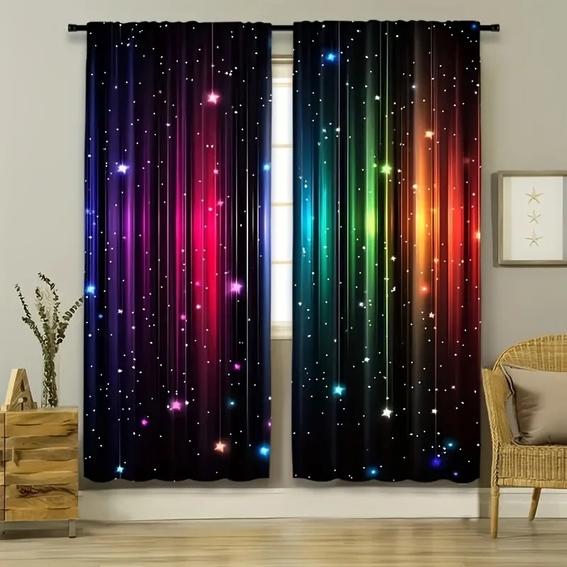 

2Pcs Curtain Modern Cosmic Galaxy Starry Sky Printed Window Drapes for Bedroom Living Room Decoration Window Treatment.