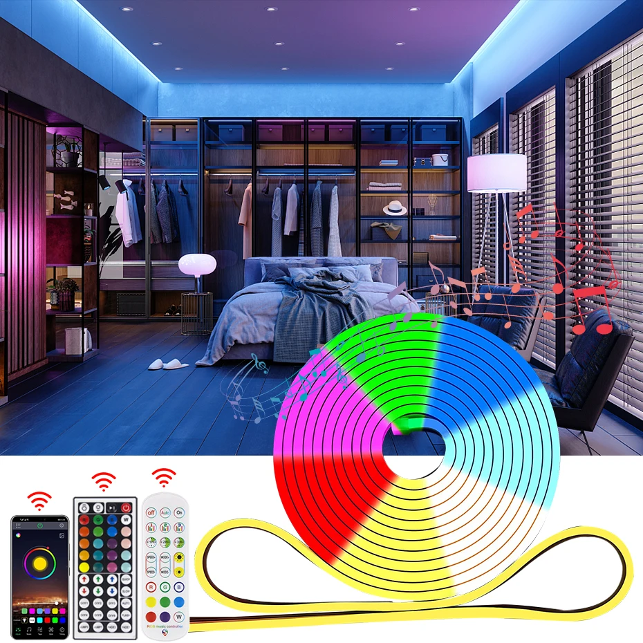 

Remote Bluetooth WIFI Led Strip RGB Neon Light EU/AU/UK/US plug Waterproof Led Rope Tape Flexible Fita Led Lamp Home Decoration