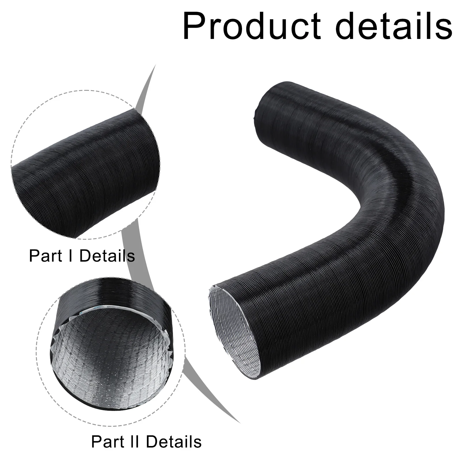 60 Mm Flexible Aluminium Heating Duct Hose For Diesel Air Heater Intake Expandable Ventilation Pipe Black