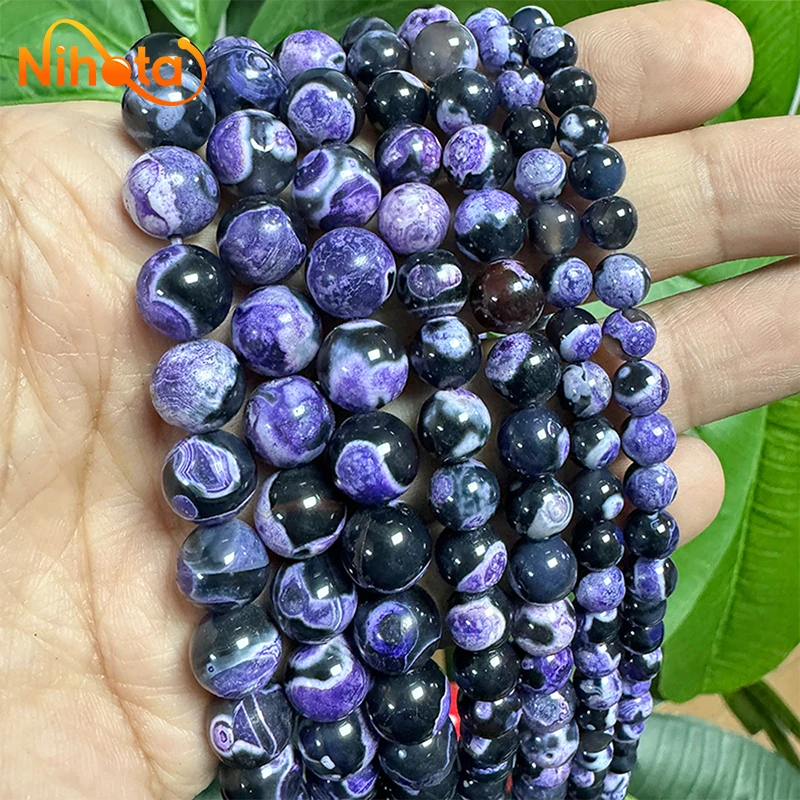 الحجر الطبيعي الأرجواني الصقيع متصدع النار Agates الخرز المستديرة لصنع المجوهرات سوار ذاتي الصنع إكسسوارات 6/8/10 مللي متر 15 ''ستراند
