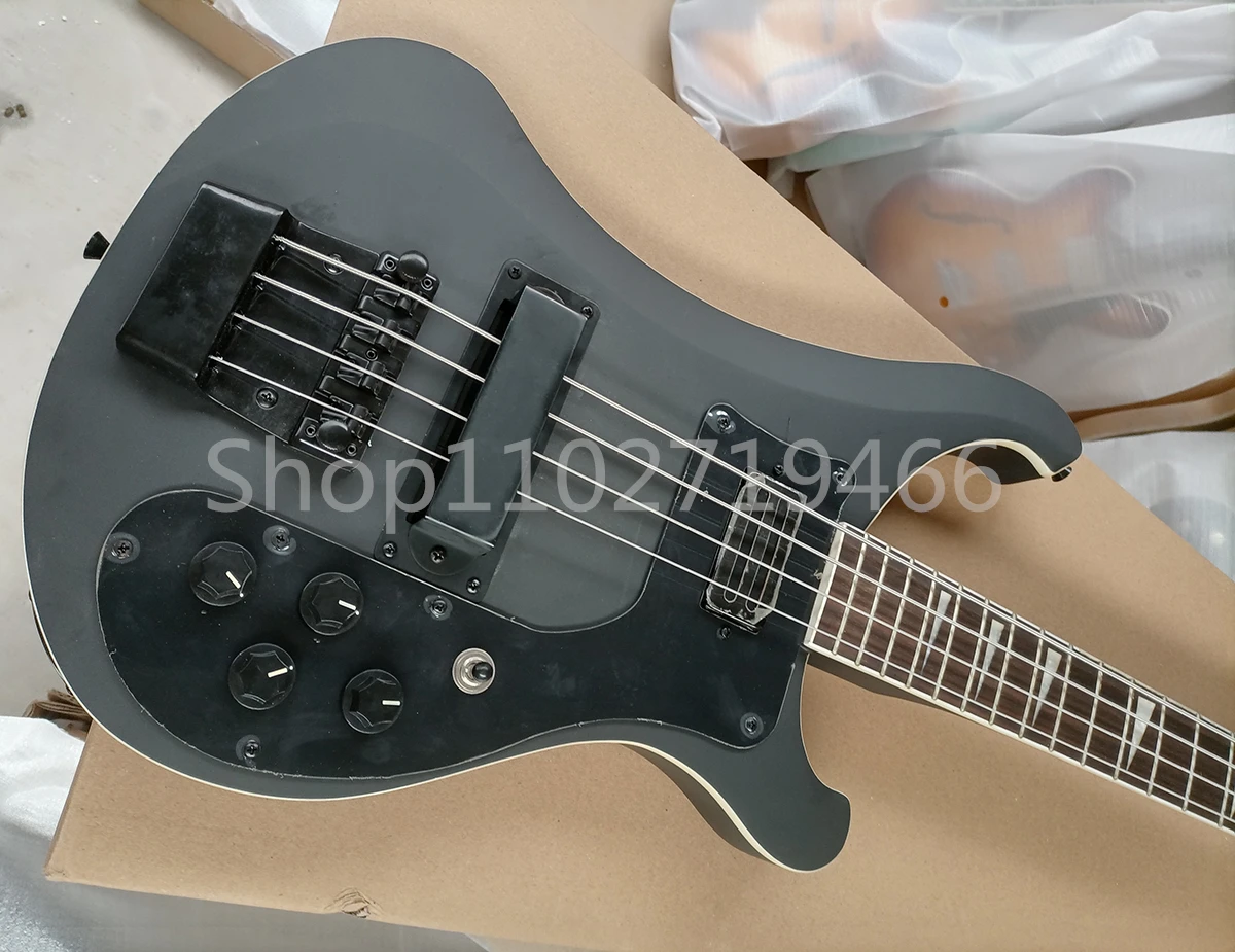 Factory Matte Black 4 Strings Electric Bass Guitar With Black Pickguard Rosewood Fretboard Black Hardwares Customizable