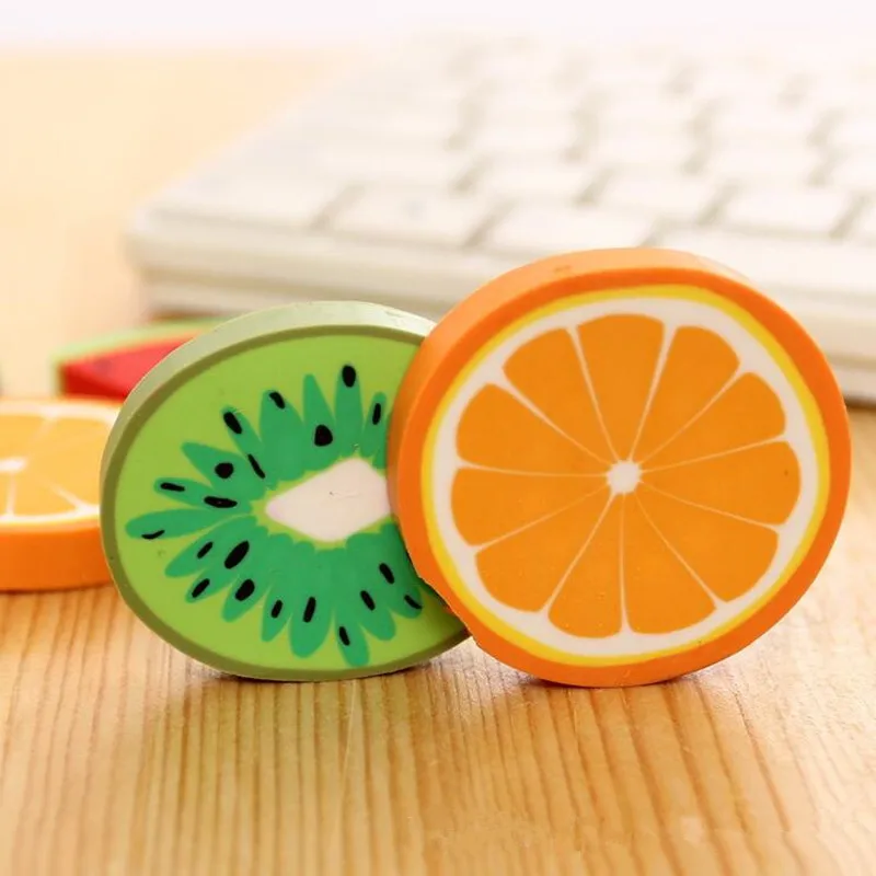 1pc/ Sweet Fruit Slice Shape Eraser Watermelon Grape Kiwi Fruit Erasers Kawaii Stationery Student Gift Office School Supply