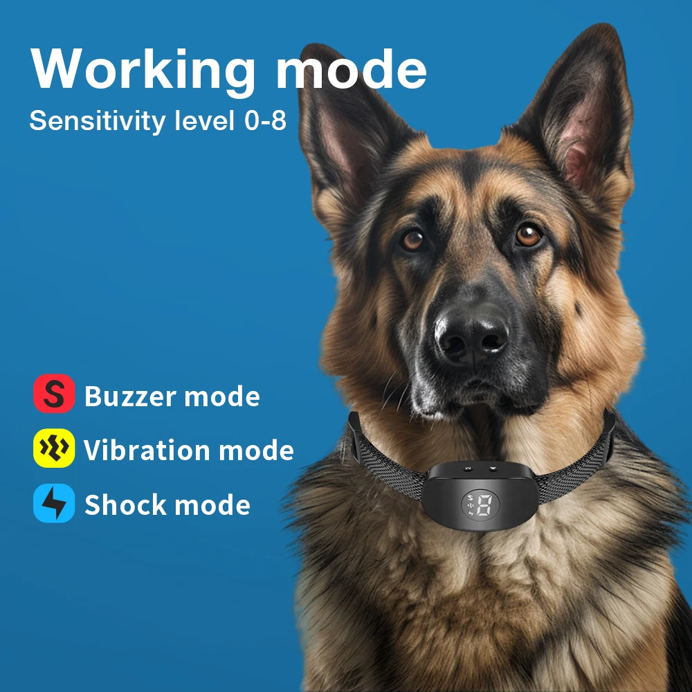 2025New Dog Bark Collar Anti Barking IP67 8 Levels 4 Modes Beep Vibration Eelectric Shock Dog Training Collar for All Sizes Dogs