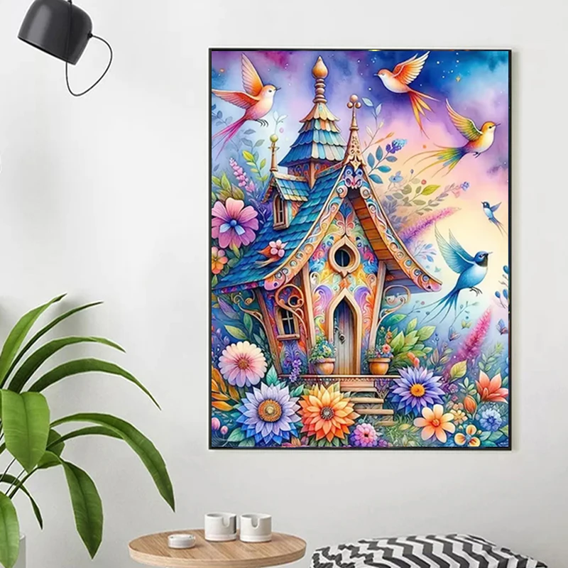 New Arrival Fairy Dust Diamond Embroidery Landscape Flowers House Rhinestones Full Crystal Mosaic Bird Painting Handmade Gift