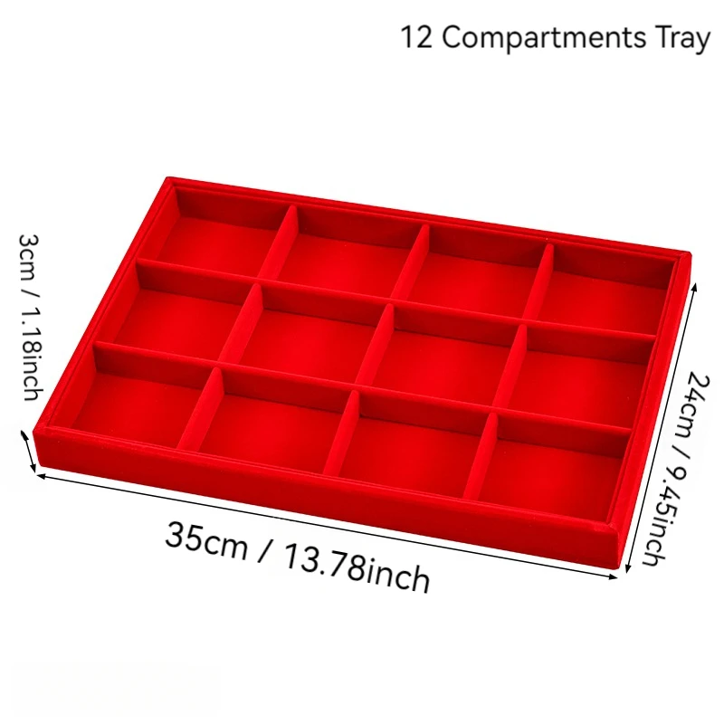 Red Velvet Multi-Hook Jewelry Tray, Large Capacity