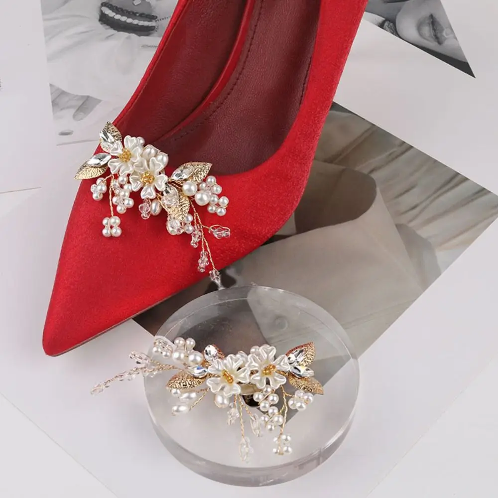 

1Pair Detachable Wedding Shoes Accessories Rhinestone Flower High Heels Shoe Buckle Pearl Beads Decoration DIY Shoes Charms