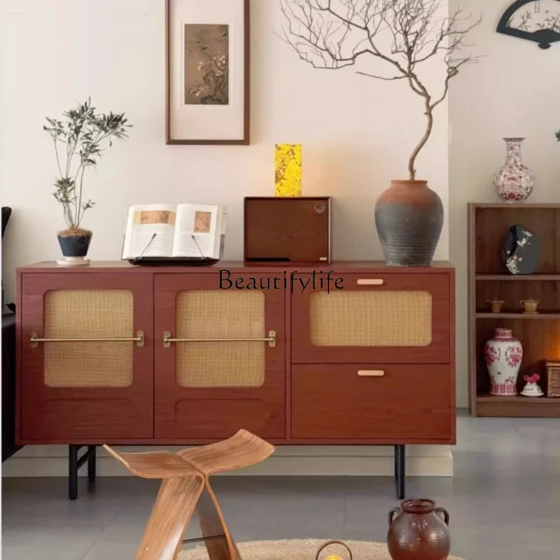 

Средневековый настенный шкаф для телевизора из ротанга, ретро-хранилище для гостиной