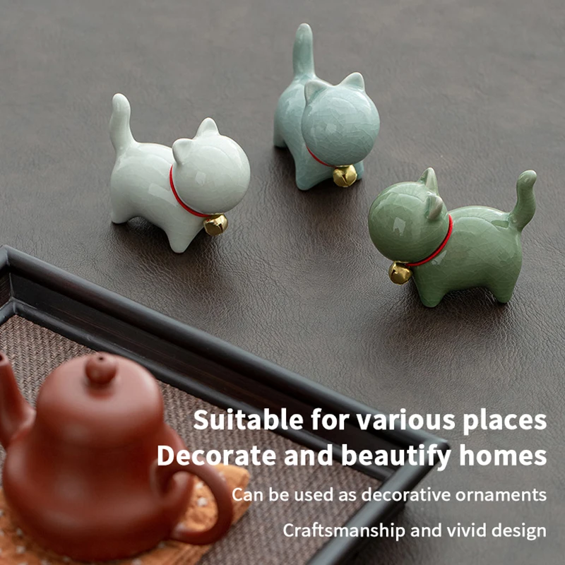 1PC Cute Ceramic Kitten Figurine Creative Animal Micro Landscape Tea Pet Ornament Indoor Desktop Tea Set Accessories Tea Play