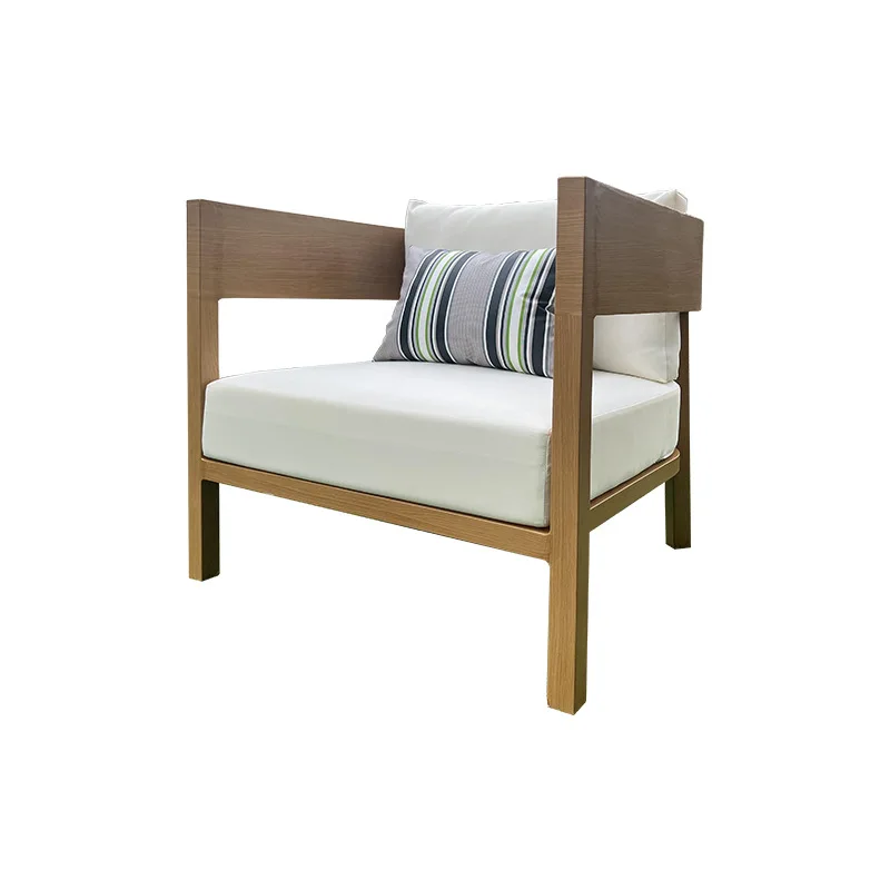 

Садовая мебель в скандинавском стиле для двора и сада, диван из алюминиевого сплава с имитацией дерева, для отелей и B&B, уличный, водонепроницаемый, солнцезащитный стол