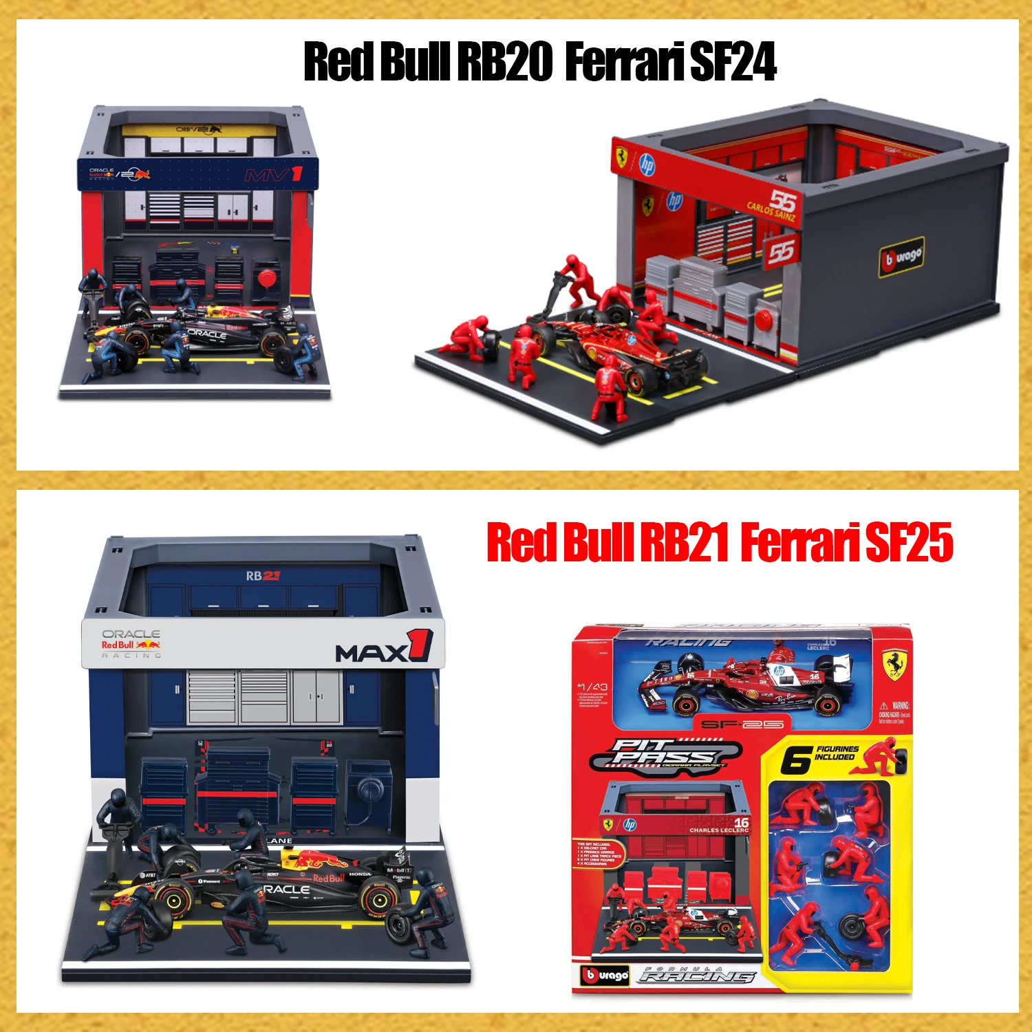 Bburago 1:43 Red Bull RB20 / RB21 Ferrari SF25 / SF24 Modelo de Coche de Aleación DIY Pit Stop, Juguete de Lujo Fundido a Presión, Modelo Coleccionable
