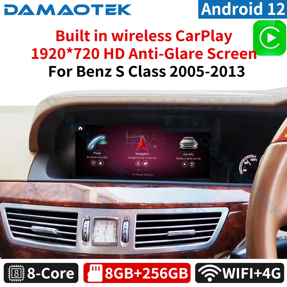 

DamaoTek Autoradio Android 12.0 10.25" Multimedia Car Navigation Stereo Radio GPS For Mercedes Benz S Class 2005 - 2013 CarPlay