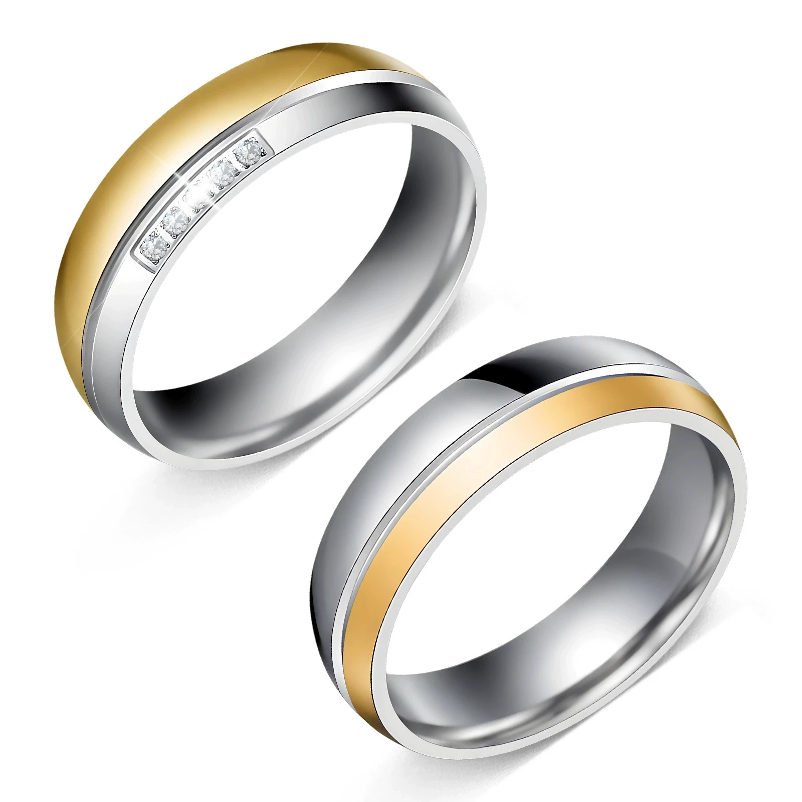 Anillos redondos de acero inoxidable para amantes para hombres y mujeres, dos tonos, Color dorado y plateado, alianzas de boda para parejas, regalos de joyería para fiesta de compromiso