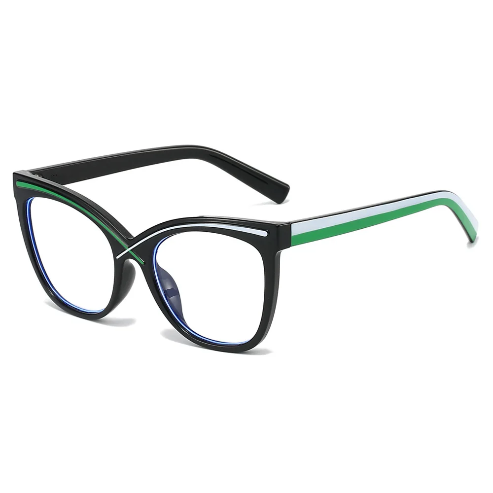 2025 Übergroße Cat Eye Brille Rahmen Frauen Mode Farbe Patchwork Linie Brasilien Heißer Verkauf Anti Blaues Licht Gläser Dekoration