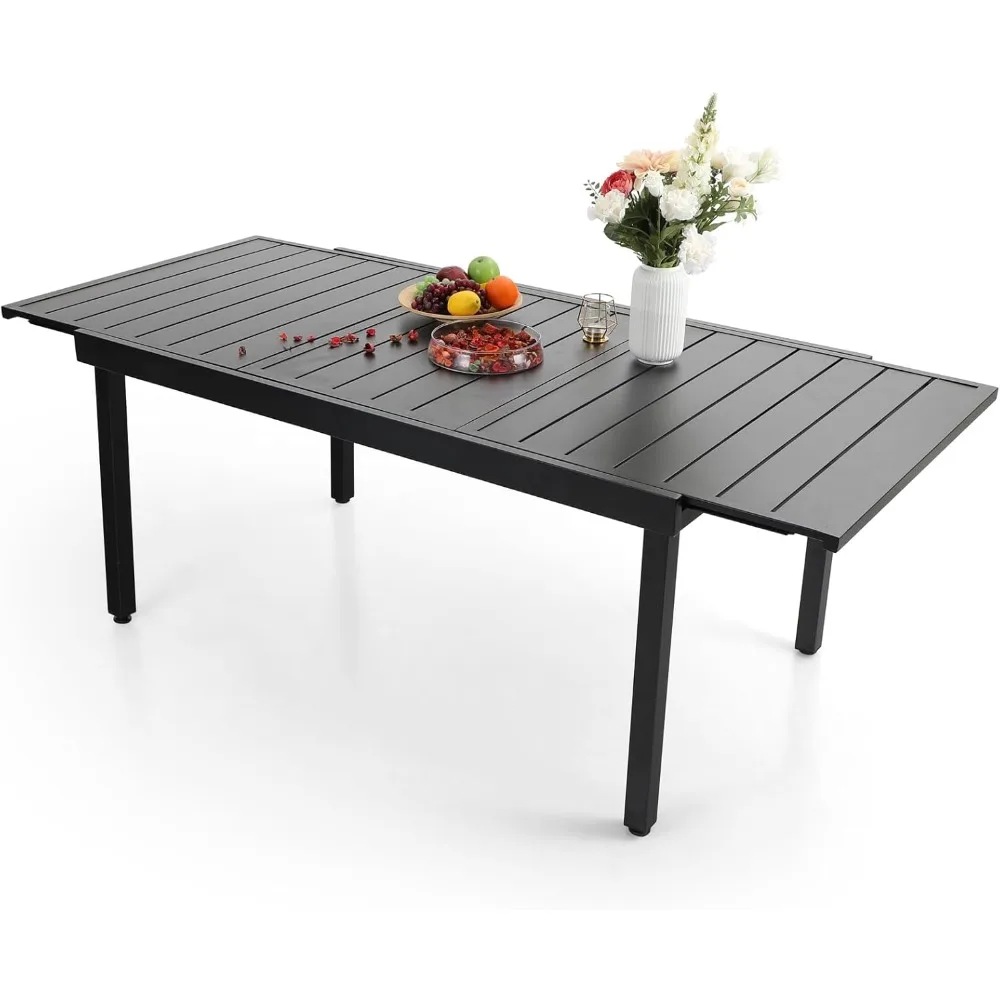 

Black Expandable Patio Dining Tables Metal Outdoor Table for 6-8 Person Lawn Garden Bistro Rectangular Table