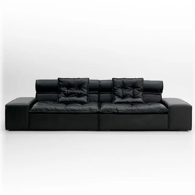 

Living room straight row minimalist tofu cubes down high-end first-layer leather sofa