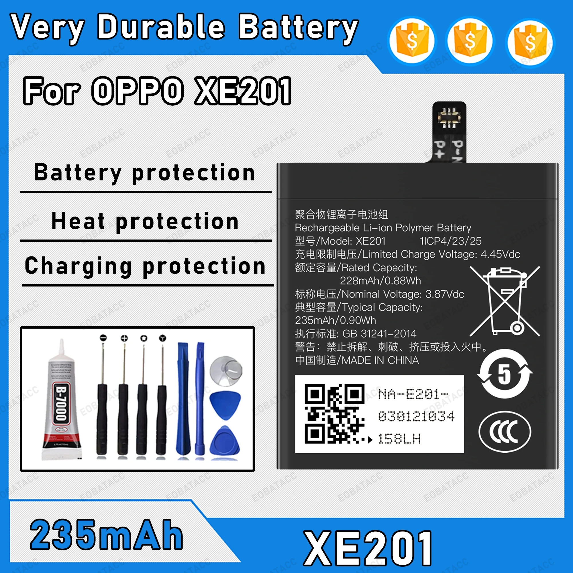

235mAh 100% New XE201 Battery For OPPO XE201 Replacement Bateria+Free Tools