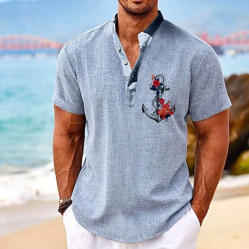 Camisa de flores 3d vintage para hombres, Tops de manga corta, ropa de diseñador de moda, ropa de verano de gran tamaño, camiseta hawaiana Henley