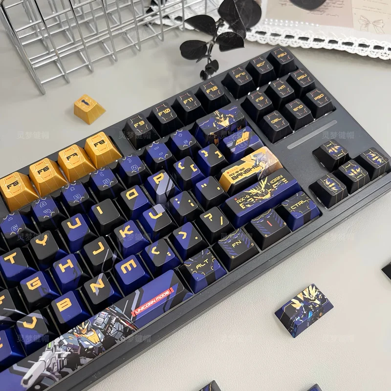 Comic Metallic Paint PBT Keycaps,133 Keys Cherry Profile Dye-Sub Mecha Style Custom Key Cap For MX Gaming Mechanical Keyboard