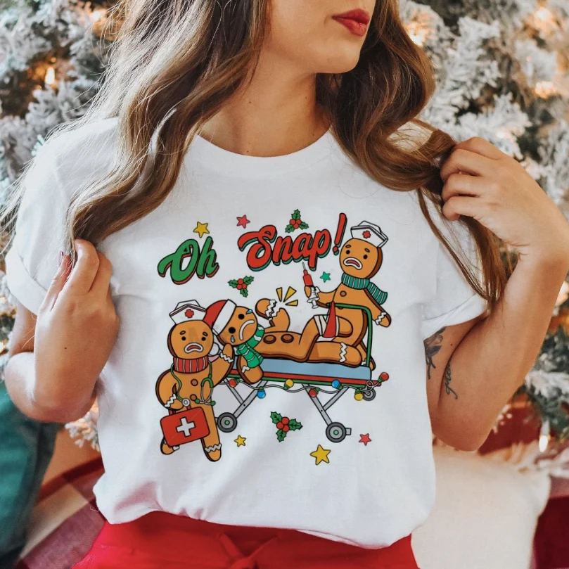 Lustige oh Snap Lebkuchen Knochen gedruckt T-Shirt 90er Jahre Stil lässig Kurzarm T-Shirt Muster modische süße Frauen T-Shirt