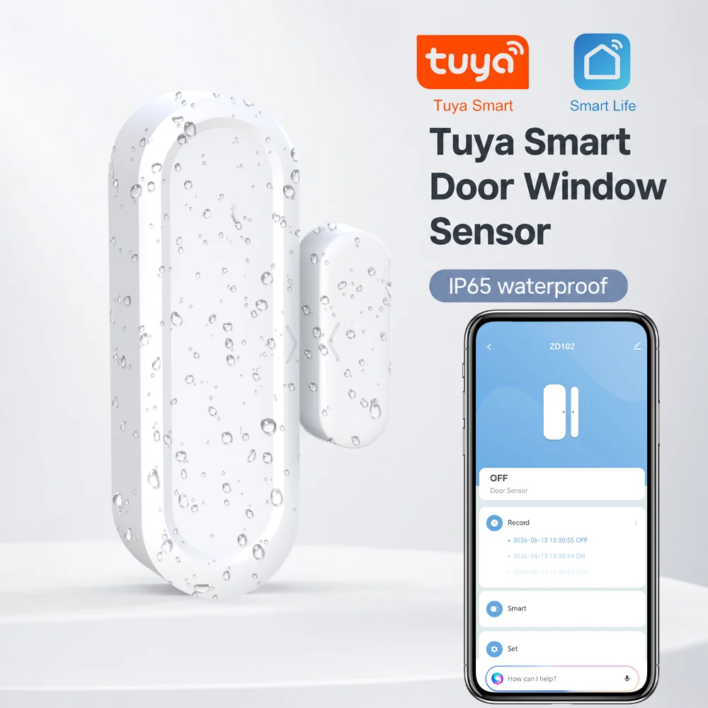 IP65 Tuya WiFi Door Window Magnetic Sensor Wireless Connection Smart Home Protection Waterproof Door Detectors Automation