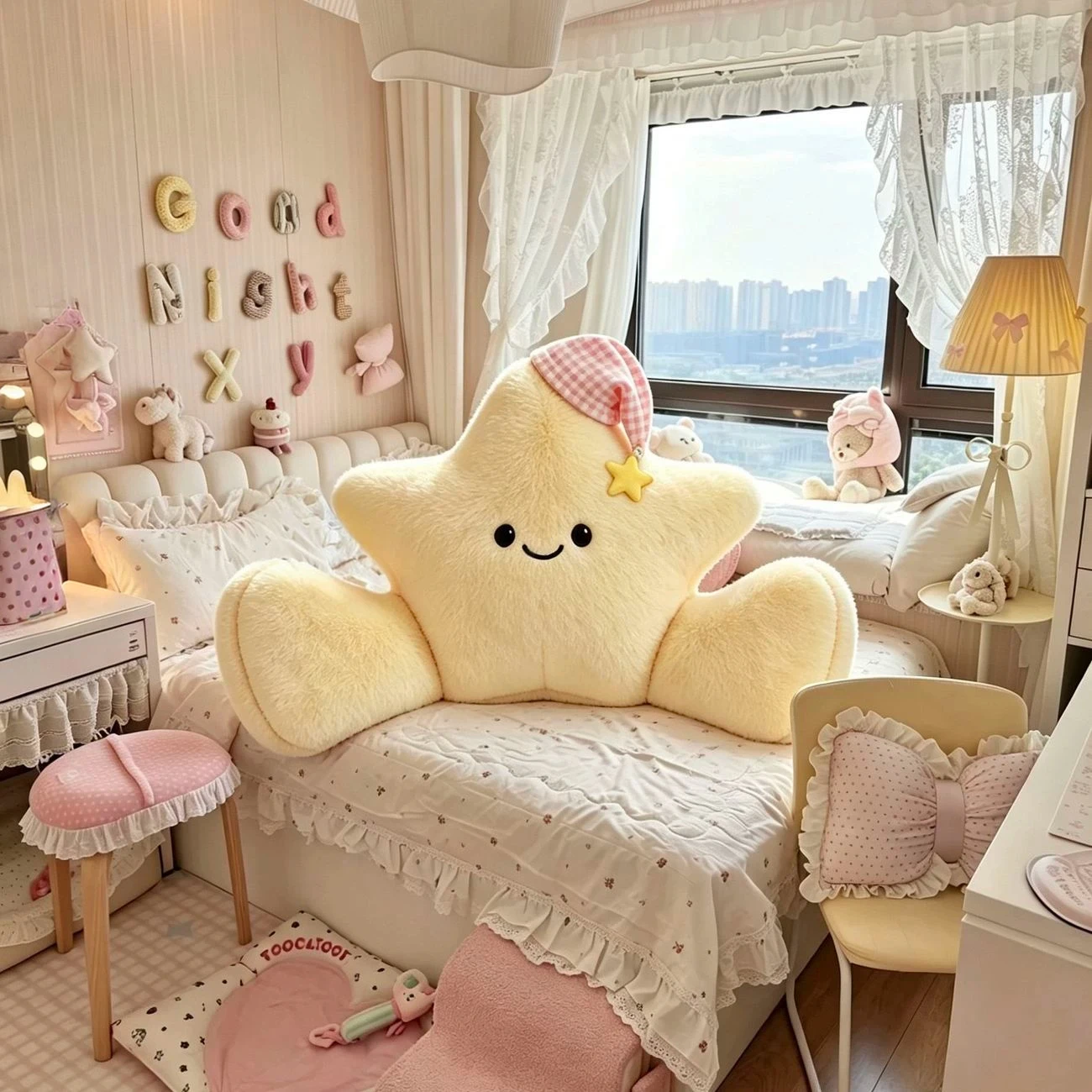 Adorable Star Shaped Lumbar Support Cushion for Living Room Sofa Chair Backrest Reading Pad Dorm Bed Decor