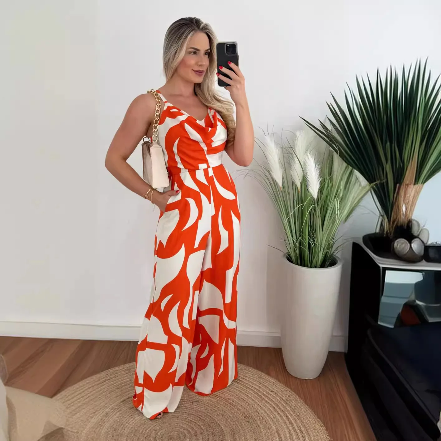 

25 Year New Women's Clothing Temperament Commuting Strap One-Piece Straight Leg Pants -88208