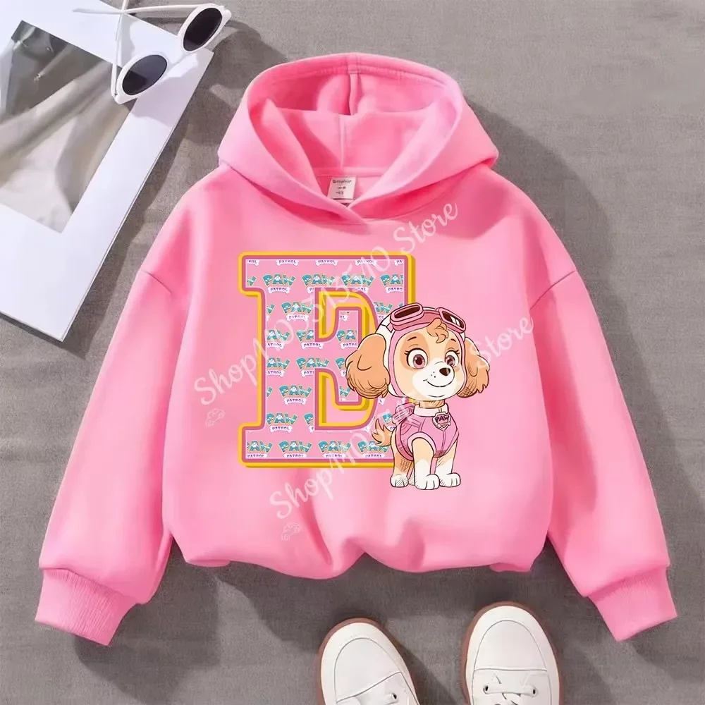 PAW Patrol Kinder-Rosa-Langarm-Hoodie für Mädchen, Skye, Polyester-Oberteil, Cartoon-Motiv, Pullover mit 26 Buchstaben-Druck, Kindergeburtstagsgeschenk – Detail 6