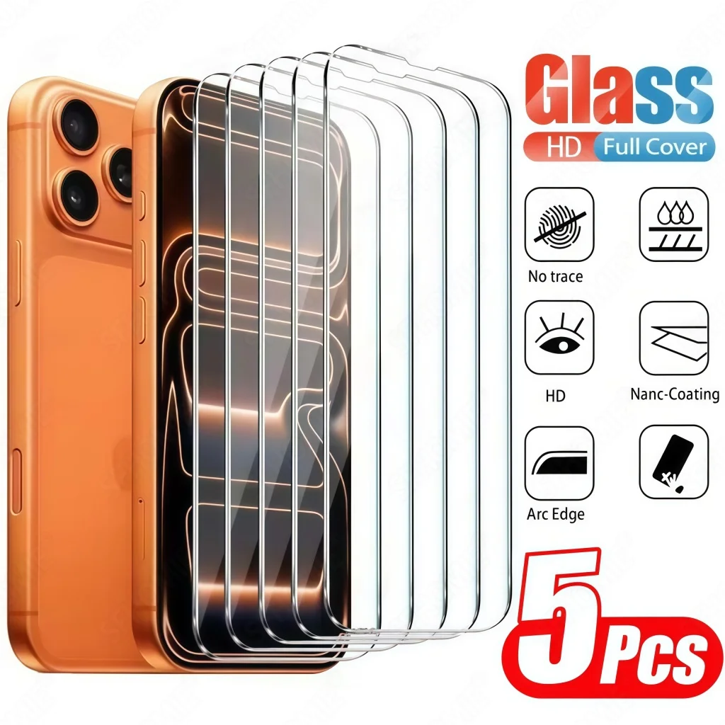 5 Stücke HD Gehärtetes Glas Displayschutzfolie Für iPhone 11 12 13 14 15 16 17 Pro Max 14 15 16 Plus 17 Luftglas Schutzfolie