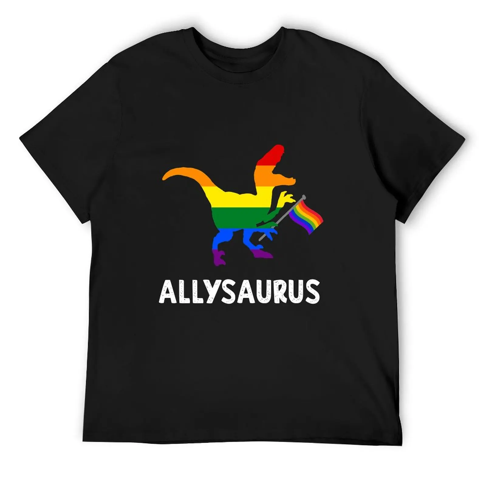 Allysaurus Trans Ally T Rex Dinosaur Gay LGBTQ Pride Flag T-Shirt vintage Men's t-shirts