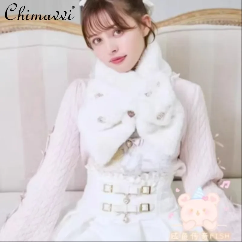 ليز جديد الخريف الشتاء النمط الياباني الإنتاج الضخم لوليتا حجر الراين أفخم Bowknot وشاح دافئ فتاة حلوة مزاجه الرقبة أدفأ #1