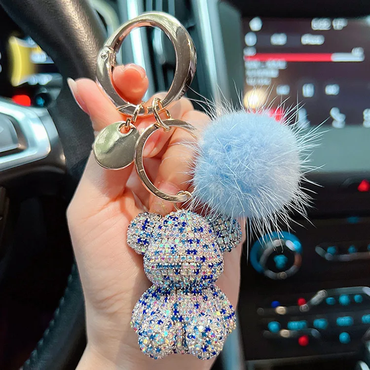 Neuer Modischer Voll-Diamant-Sitzender-Bär-Schlüsselanhänger Kreativer Nerzhaar-Autoschlüsselanhänger Niedlicher Taschenanhänger Geschenk – Detail 7