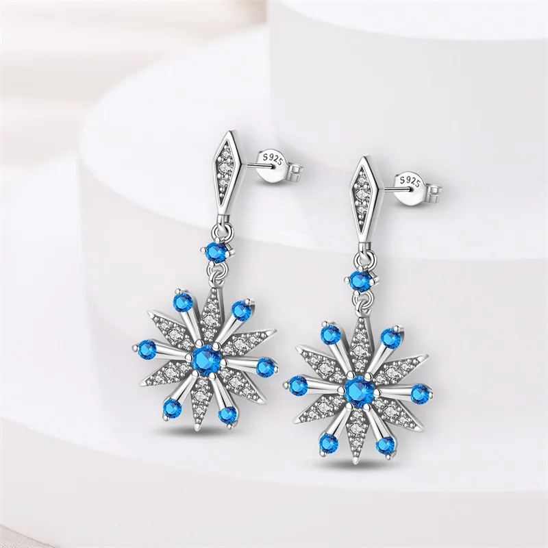 

Original 925 Sterling Silver Exquisite Blue Snowflake Earrings Sparkling CZ Zircon Earrings For Women Fine Party Jewelry Gifts