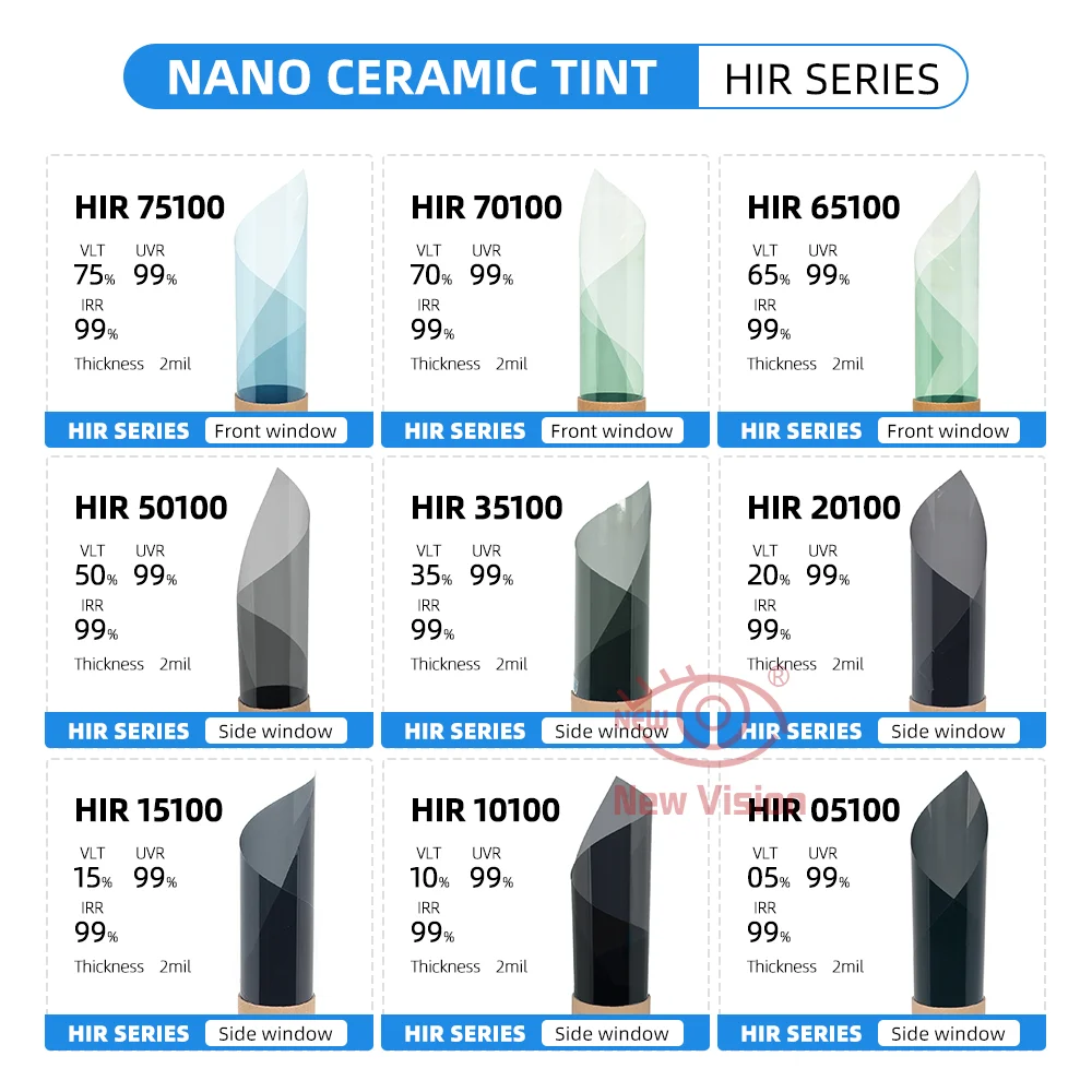 

1mX8m VLT05%-75% IRR100% Nano Ceramic Window Tint High Heat Resistant Film Car Front&Rear Solar Protection Window Sticker Foils