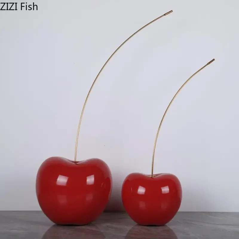 

Large Cherry Fruit Statue Simulated Fruits Ornaments Desk Decoration Resin Crafts Cherry Sculpture Modern Home Decor Furnishings