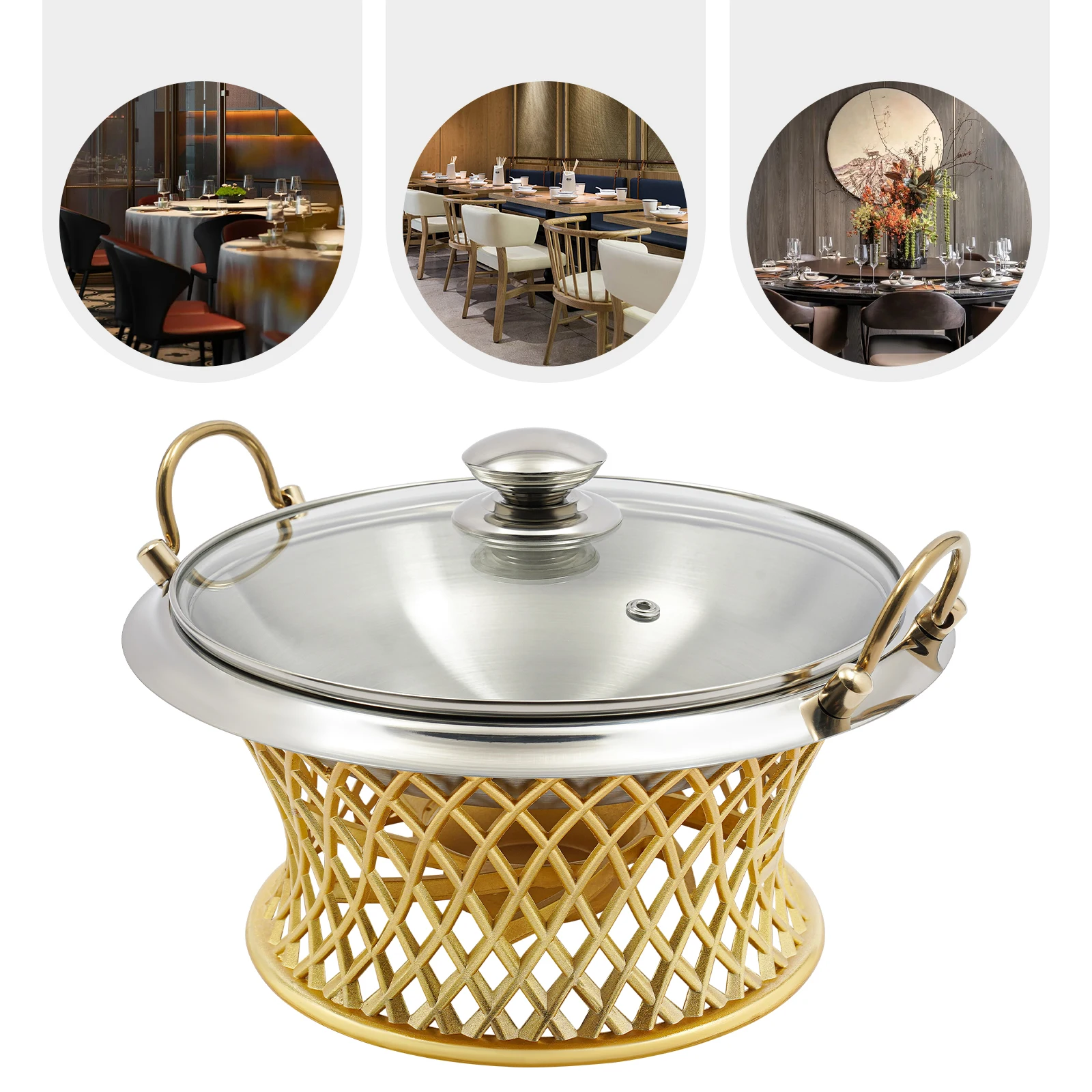 

BYMAOCAR Stainless Steel Buffet Servers, 9.45" Tabletop Round Chafing Food Trays Set W/ Glass Lid for Catering, Party, Wedding