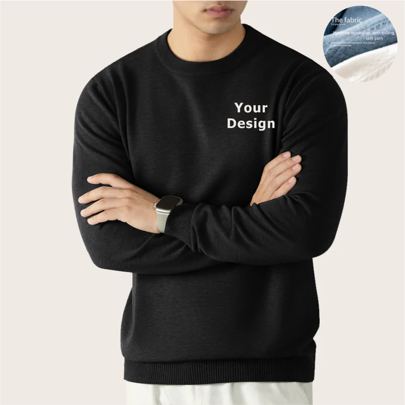 New Winter Warmth Men's Casual Sweater Round Neck Long Sleeve Knitted Sweater Fashion Top Customize Your Design Pattern Text