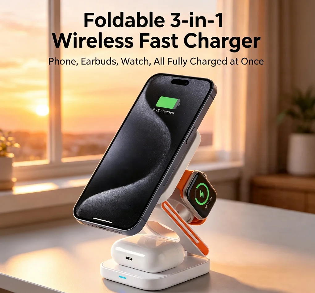Suitable for Apple Mobile Phone Folding Magnetic Bracket 3-in-1 desktop Wireless Charger Fast Charging Lazy Ultra-Thin Mobile Wi