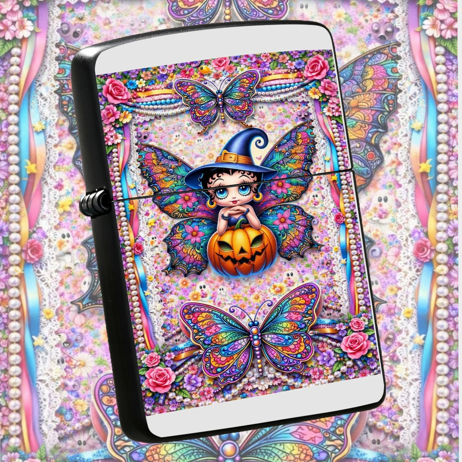 Dreamy Fairy Style Themed Portable , Featuring Playful Halloween Pumpkin, Vivid Colorful Butterflies And Delicate Floral Decorations, High Aesthetic Unique Creative Item, Perfect For Gifting, And Daily Use, Suitable For Various Casual And F