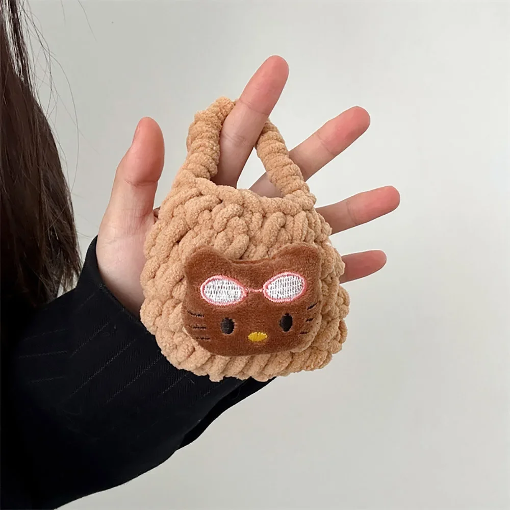 Sanrio Anime Headphone Bag Hello Kitty Cartoon Hawaii Plush Anti-fall Protective Case Mini Change Storage Bag Cute Girly Heart